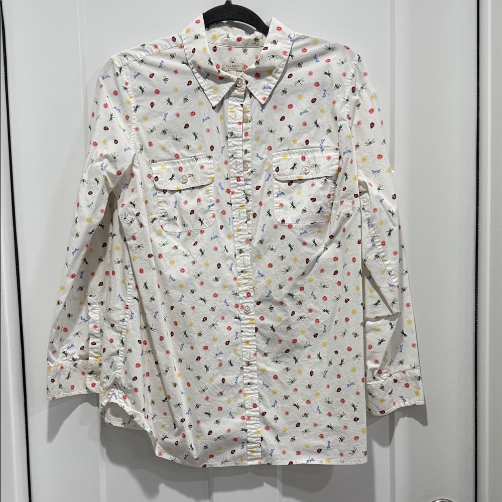 Talbots White Button-Down Shirt with Multicolor print.